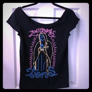 Vintage Los Angeles Virgin Mary neon light cut tee